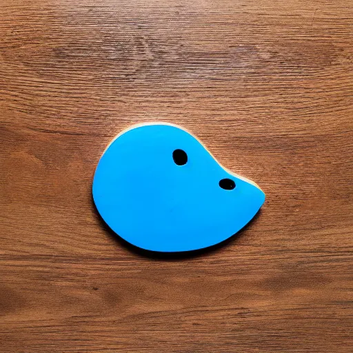 Image similar to a zoomed out studio product shot of a rounded carving of a simplified and smooth hippopotamus made from cherry wood and blue resin, in profile, a catalog photograph