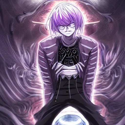 Image similar to a powerful psychic man emitting psychic power, psychic, psychic powers, detailed, highly detailed, hyper detailed, aesthetic!, trending on artstation, artstation, trending on tumblr, in the style of Deathnote anime, fantasy, fantasy aesthetic!,