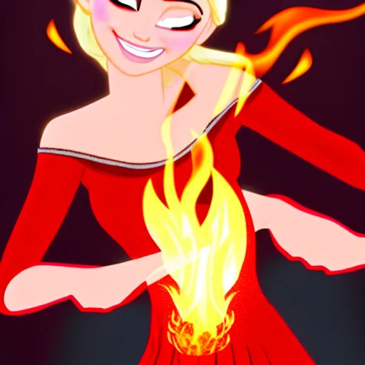 Image similar to elsa in a red dress with fire powers