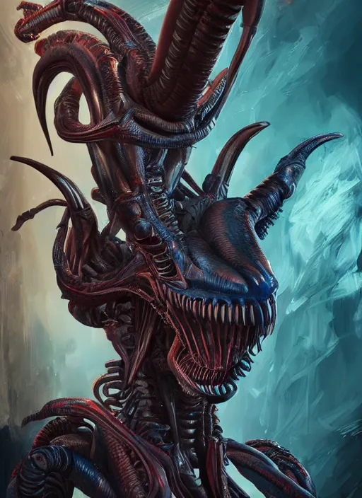 Prompt: xenomorph portrait, monster anatomy, ross tran, vivid colors, anatomical, highly detailed sculpture, intricate detailed, ommatidia, 8 k, cinematic atmosphere, post - processing