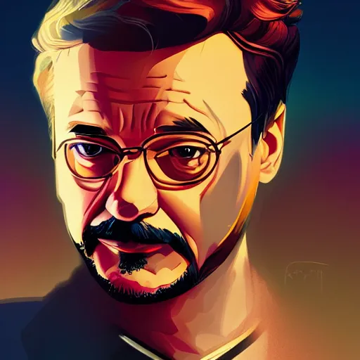 Image similar to Bill Murray as Tony Stark, ambient lighting, 4k, alphonse mucha, lois van baarle, ilya kuvshinov, rossdraws, artstation