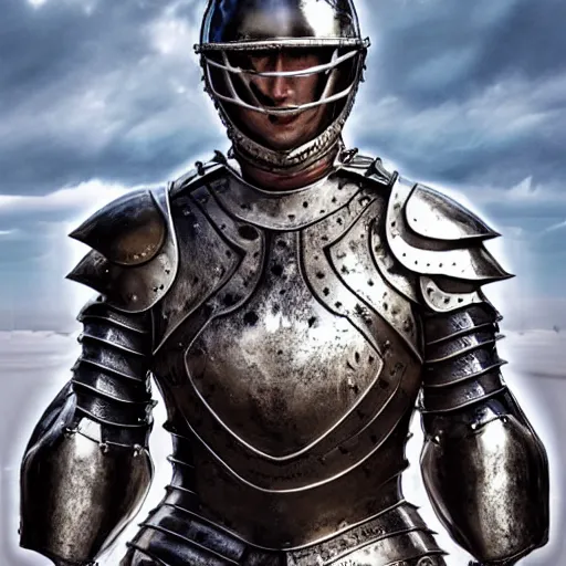 Prompt: portrait of cristano ronaldo wearing heavy shiny armor with no helmet, gladiator style, clouded, detailed, intricate, realistic, hdr, 8 k