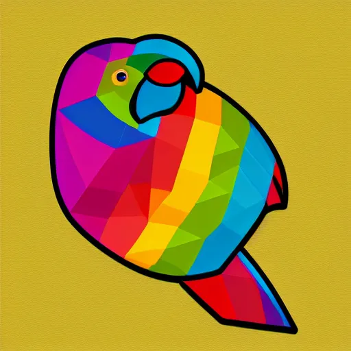 Image similar to 2 dimensional, vector, low poly, rainbow parrot icon, black background, cgsociety