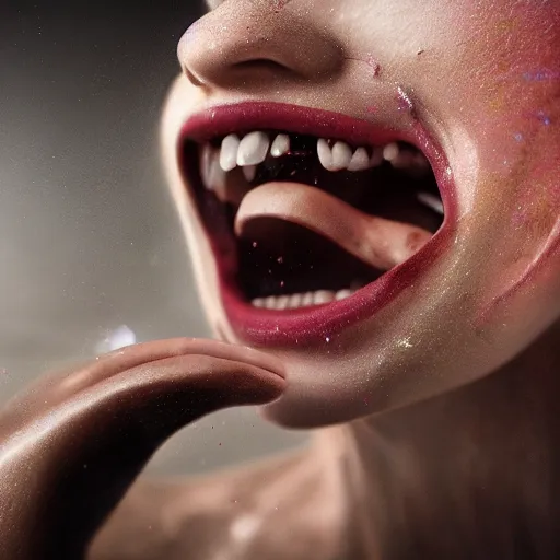 Image similar to full body pose, hyperrealistic photograph of taste of her laughter, dim volumetric lighting, 8 k, octane beautifully detailed render, extremely hyper detailed, intricate, epic composition, cinematic lighting, masterpiece, trending on artstation, very very detailed, stunning, hdr, smooth, sharp focus, high resolution, award, winning photo, dslr, 5 0 mm