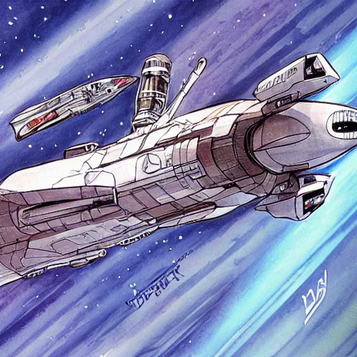 Image similar to copic marker concept drawing of spaceship by doug chiang