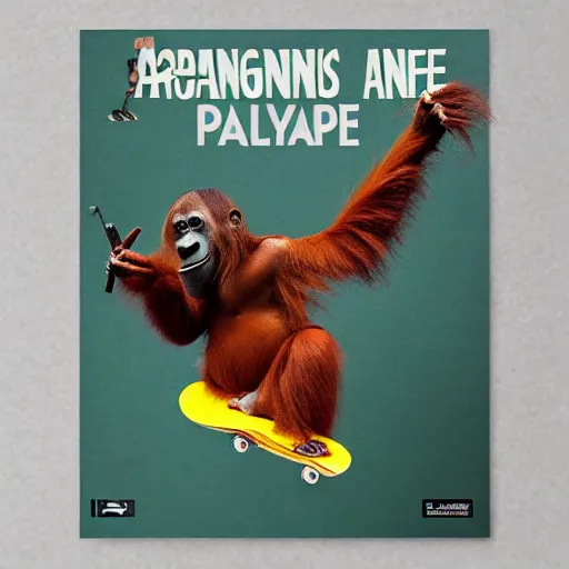 Prompt: an orangutan riding a skateboard on a half pipe, 9 0 s magazine, hype, award winning, highly detailed, high quality, high resolution