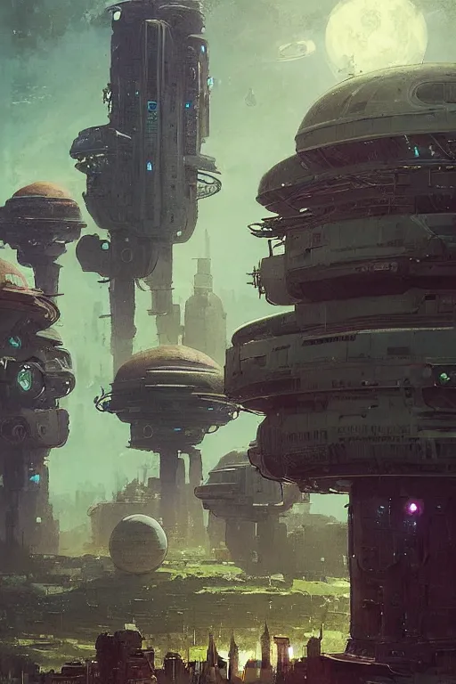 Image similar to Artificial planet with giant buildings and a space station. Beeple, grimshaw, thomas cole, ismail inceoglu, winslow homer, greg rutkowski, gerald brom, marc simonetti, simon stalenhag, anton fadeev, donglu yu