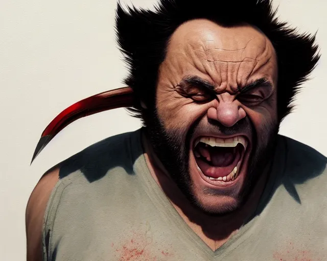 Image similar to danny devito as wolverine, claws up, oil on canvas portrait, octane render, trending on artstation