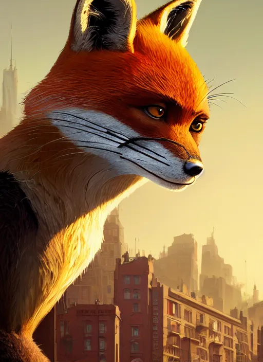 Image similar to highly detailed portrait fantastic mr fox in gta v, stephen bliss, unreal engine, fantasy art by greg rutkowski, loish, rhads, ferdinand knab, makoto shinkai and lois van baarle, ilya kuvshinov, rossdraws, tom bagshaw, global illumination, radiant light, detailed and intricate environment