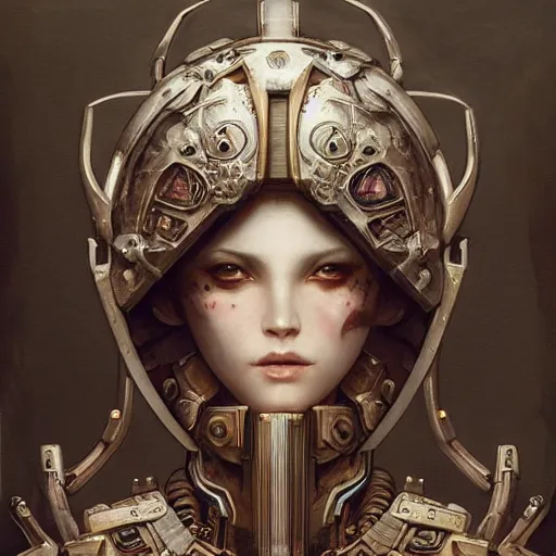 Image similar to ultra realist soft painting of a single attractive gynoid female sillicon skin armored, curiosities carnival, symmetry accurate features, very intricate details, focus, curvy, artstyle Hiraku Tanaka and Tom Bagshaw, award winning