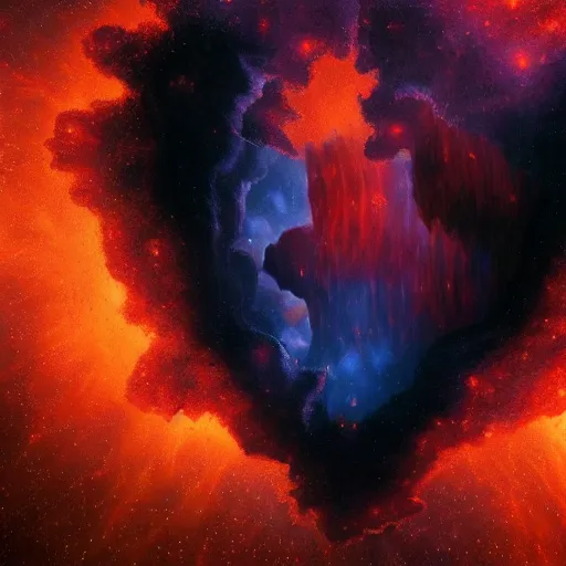 Prompt: two demons hug inside of an exploding nebula, beksinski, dariusz zawadzki, very coherent symmetrical artwork. cinematic, hyper realism, high detail, octane render, 8 k