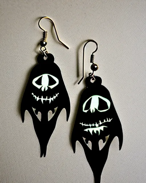 Image similar to tim burton spooky monster, 2 d lasercut earrings,