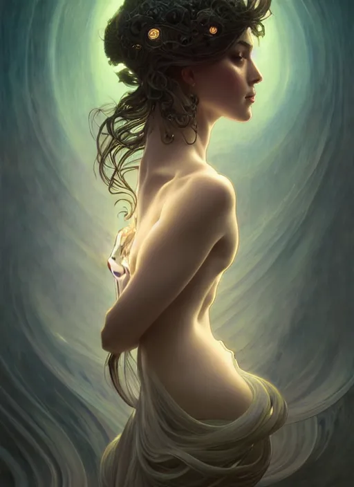 Prompt: a dreamy moody photographic portrait of a anthropomorphic bioluminescent oil wave, fantasy, intricate, elegant, highly detailed, digital painting, artstation, concept art, smooth, sharp focus, illustration, art by artgerm and h r giger and alphonse mucha