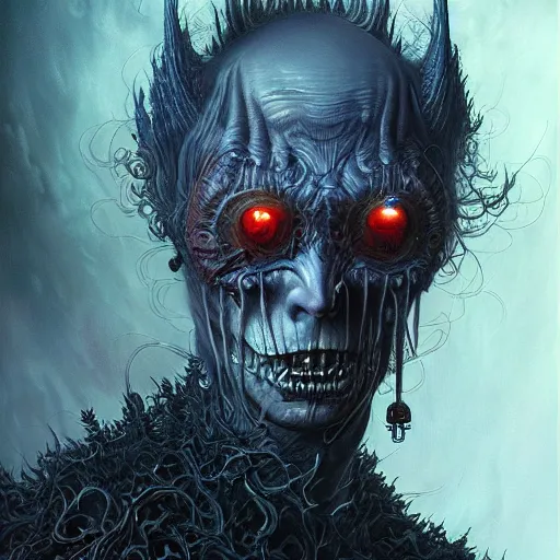 Image similar to hyper detailed masterpiece, black inferno demon vampire portrait jean giraud, digital art painting, darkwave goth aesthetic, creepy, psychedelic, artgerm, donato giancola, tom bagshaw