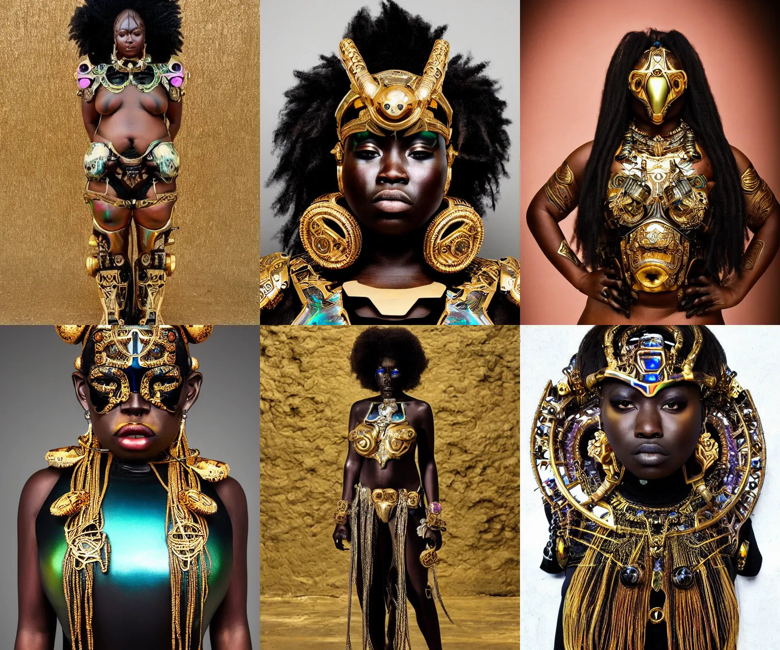 Prompt: iridescent onyx and gold angry futuristic cyborg galactic himba young fat empress, organic cyborg, intricate, ornate, future baroque
