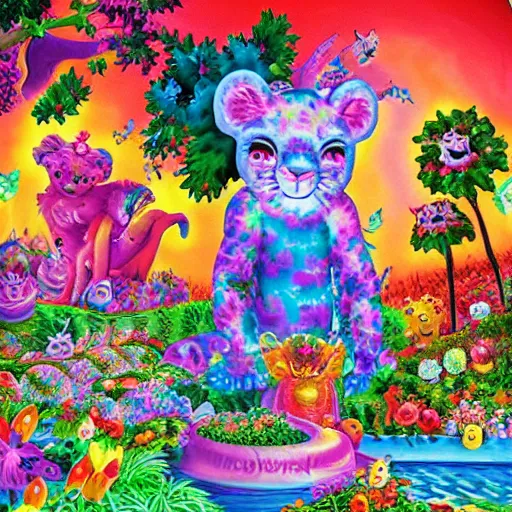 Prompt: the garden of hell painted by lisa frank