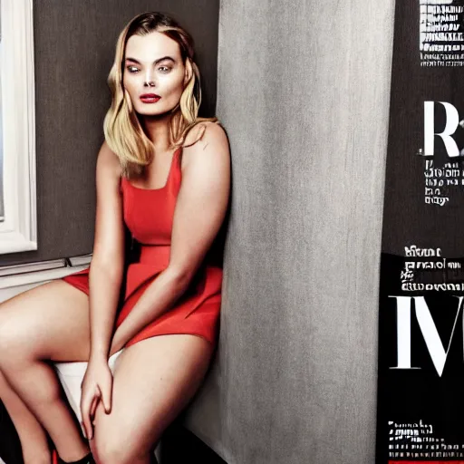 Image similar to margot robbie overweight, fashion magazine photography, soft lighting