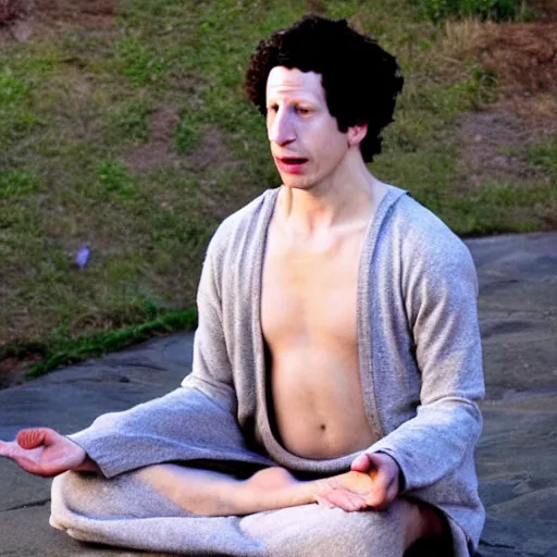 Image similar to andy samberg as an ascetic monk meditating