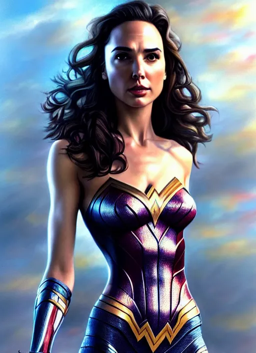 Image similar to full length photo of a gorgeous gal gadot in the style of stefan kostic, realistic, sharp focus, 8k high definition, insanely detailed, intricate, elegant, art by stanley lau and artgerm