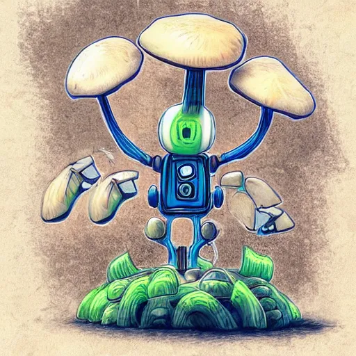 Prompt: mushroom robot by winkelmann