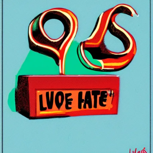 Image similar to love and hate, digital art, 1 9 8 0 s