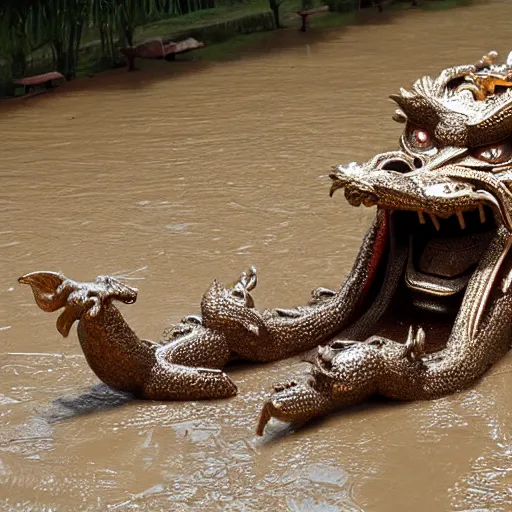 Image similar to golden chinese dragon play in mud