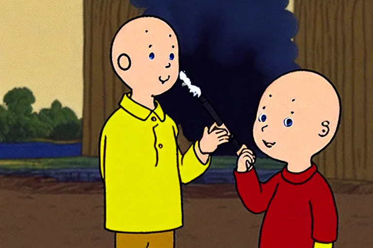 Prompt: Caillou smoking a cigarette