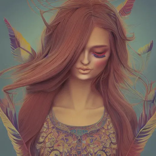 Image similar to skydoll noa, by alessandro barbucci, by loish, by audrey kawasaki, barbbara cannepa global illumination, feathers texture overlays