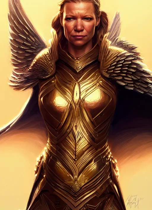 Image similar to anna torv as valkyrie, intricate, elegant, glowing lights, highly detailed, digital painting, artstation, glamor pose, concept art, smooth, sharp focus, illustration, art by artgerm and greg rutkowski, artey freytag