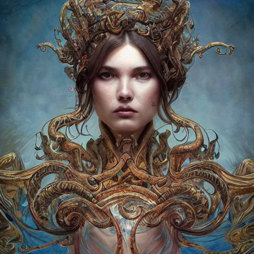 Image similar to whirling ornate intricate portrait of a twisting bloodied filigreed insect, muscles, rippling, warping, ultra realistic, concept art, intricate details, eerie, highly detailed, photorealistic, octane render, 8 k, unreal engine. art by artgerm and greg rutkowski and alphonse mucha