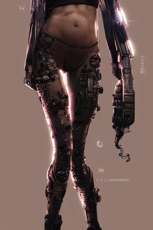 Image similar to entire body, cyberpunk, cyberpunk, female character, beautiful head, nice legs, concept art, artstation, intricate details, dramatic lighting