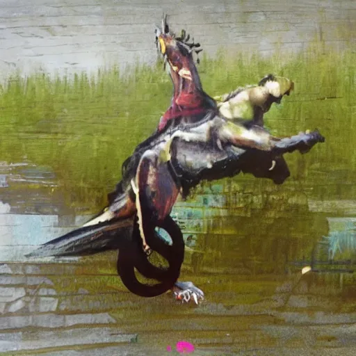Image similar to T-rex skating on water