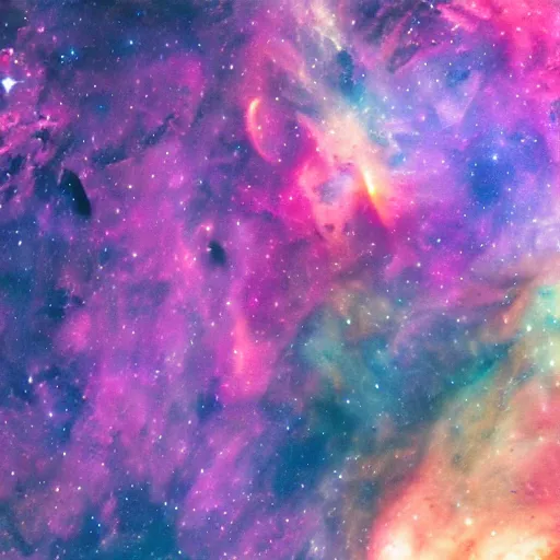 Image similar to an astronaut drifts into a colorful nebula for eternity