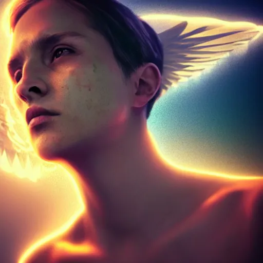 Image similar to putin dead, art by alessio albi 8 k ultra realistic, angel wings, lens flare, atmosphere, glow, detailed, intricate, full of colour, led lighting, trending on artstation, 4 k, hyperrealistic, focused, extreme details, unreal engine 5, masterpiece