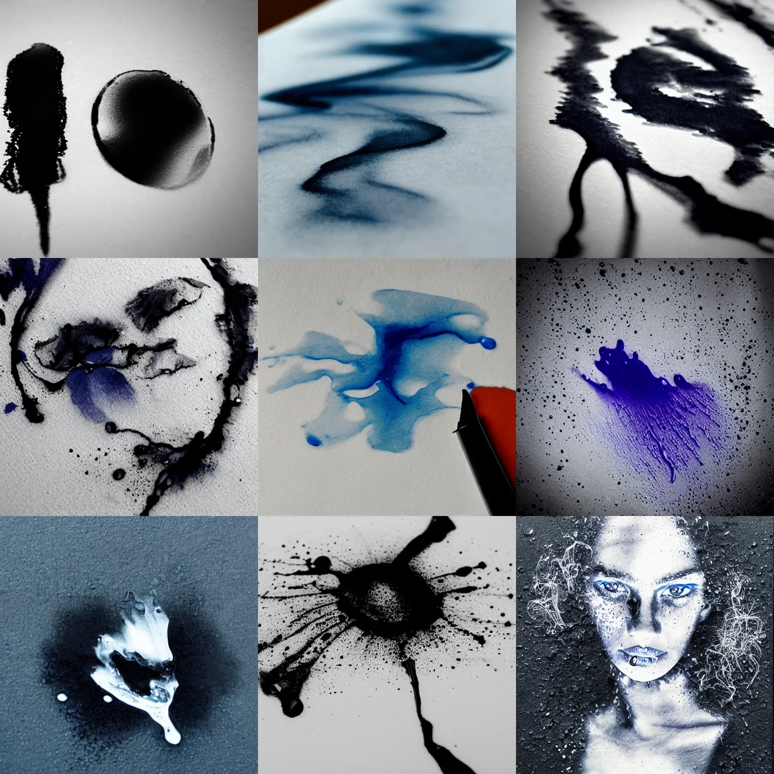 Prompt: portrait of a ink in water, drop ink,