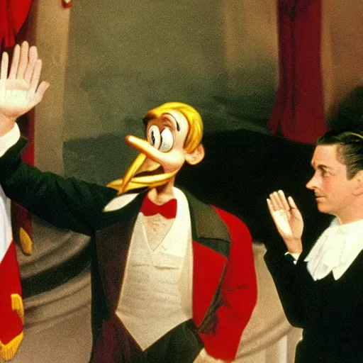 Image similar to pinocchio being sworn in as president of the united states