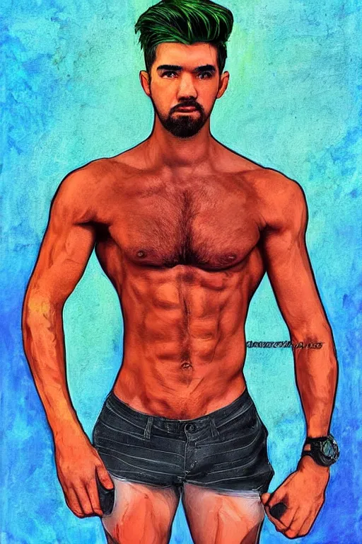 Image similar to Sean McLoughlin, Jacksepticeye, Irish Youtuber, solo portrait, jacked body builder gigachad 🎨🖌️