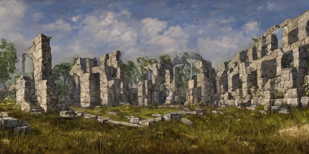 Prompt: painting of ayleid ruins from cyrodiil