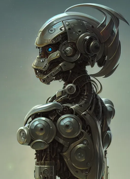 Image similar to portrait of anthropomorphic mecha - orc protoengineer biohacker, intricate, elegant, highly detailed animal monster, digital painting, artstation, concept art, smooth, sharp focus, illustration, art by artgerm and greg rutkowski and alphonse mucha, 8 k