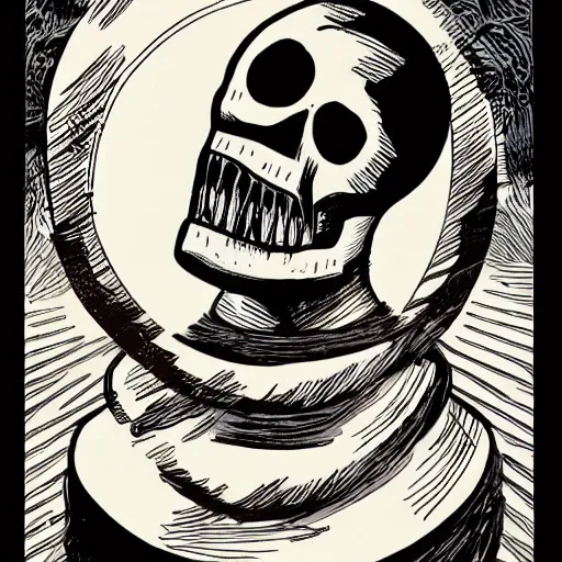 Image similar to a beautiful comic book illustration with a man in a skull head