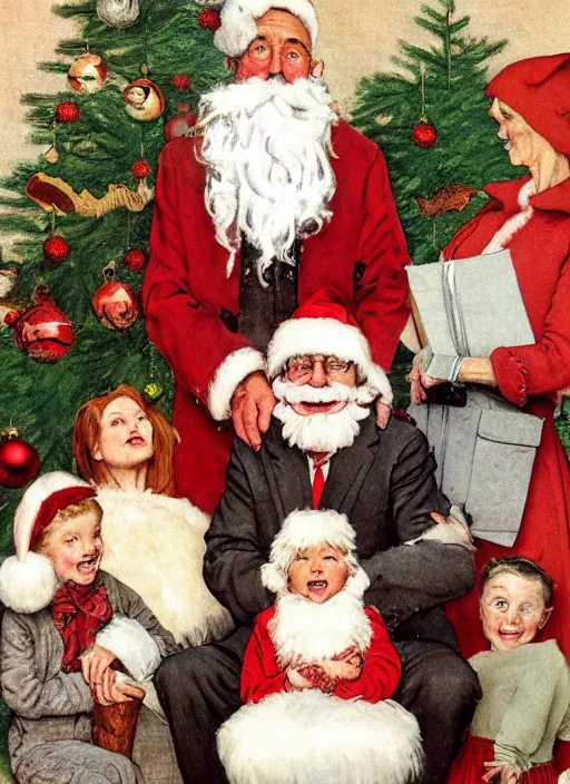 Prompt: a norman rockwell family christmas