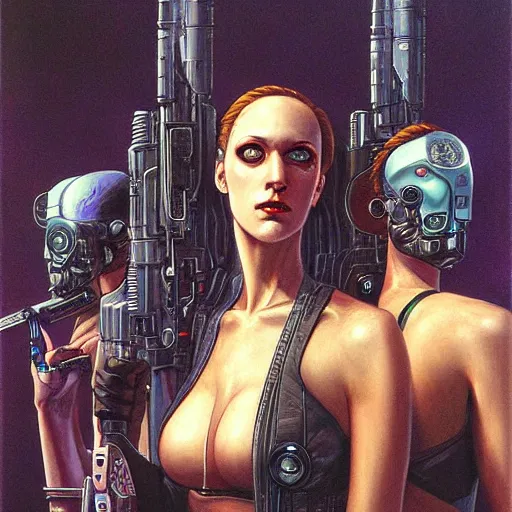 Image similar to portrait of three cyberpunk hired guns, by gerald brom