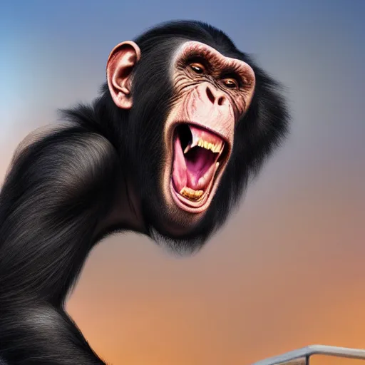 Image similar to Strong Angry Chimpanzee Screaming, Boris Vallejo, Epic, 8k resolution, ArtStation, Hyperrealistic