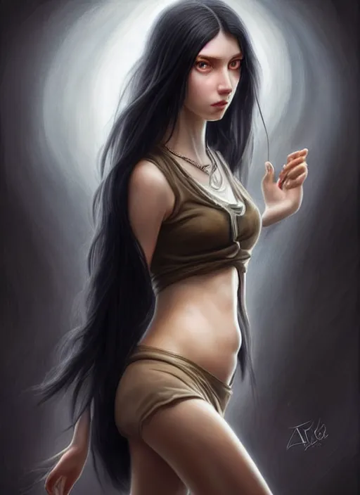 Image similar to a tall girl with long black hair and eyes with hands growing out of her belly, this girl is at school and a girl with blue eyes and blond long hair is crying behind her global illumination!! intricate, elegant, highly detailed, digital painting, artstation, concept art, smooth, sharp focus, illustration, art by artgerm and greg rutkowski and alphonse mucha