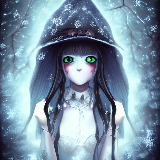 portrait of beautiful darkness witch 3D anime girl,, Stable Diffusion