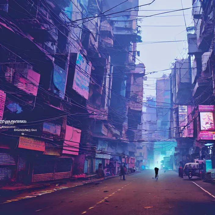 Image similar to streets of mumbai in 2 0 7 0, cyberpunk, futuristic, high fidelity, uncompressed png