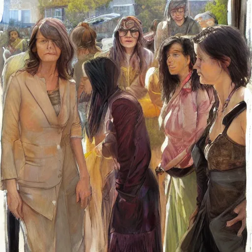 Image similar to group of women come out of hiding to look at the viewer, by jon foster