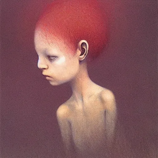 Prompt: A cute bird girl by Beksinski