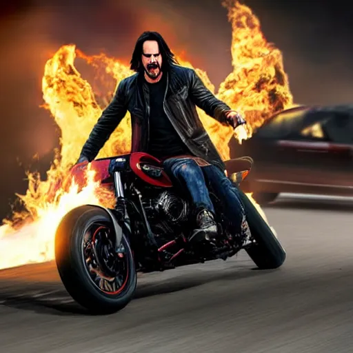 Image similar to Keanu reeves As Ghostrider hyper realistic 4K quality