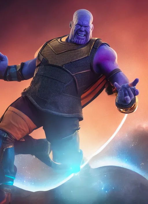Prompt: Mickey Mouse cast as Thanos, still from Marvel movie, hyperrealistic, 8k, Octane Render,